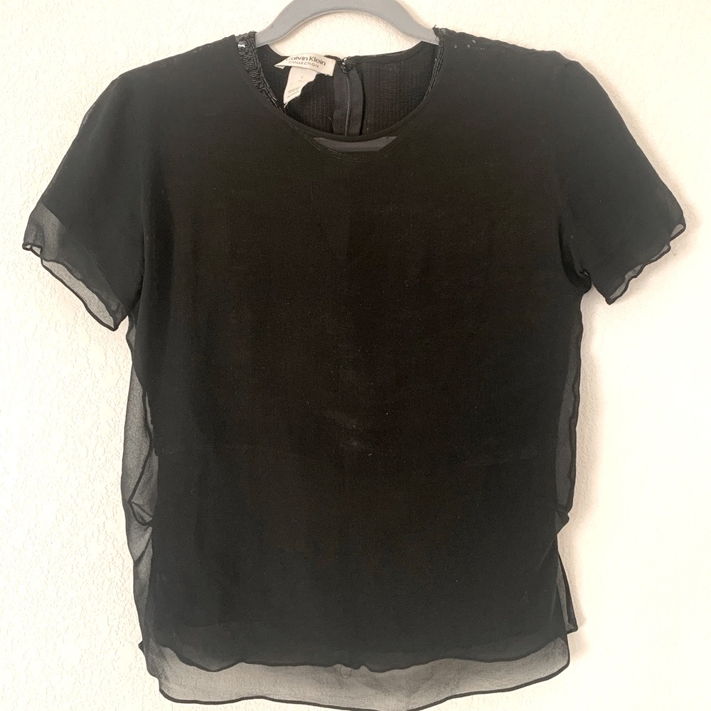 CALVIN KLEIN Silk Tshirt w Hidden Sequins